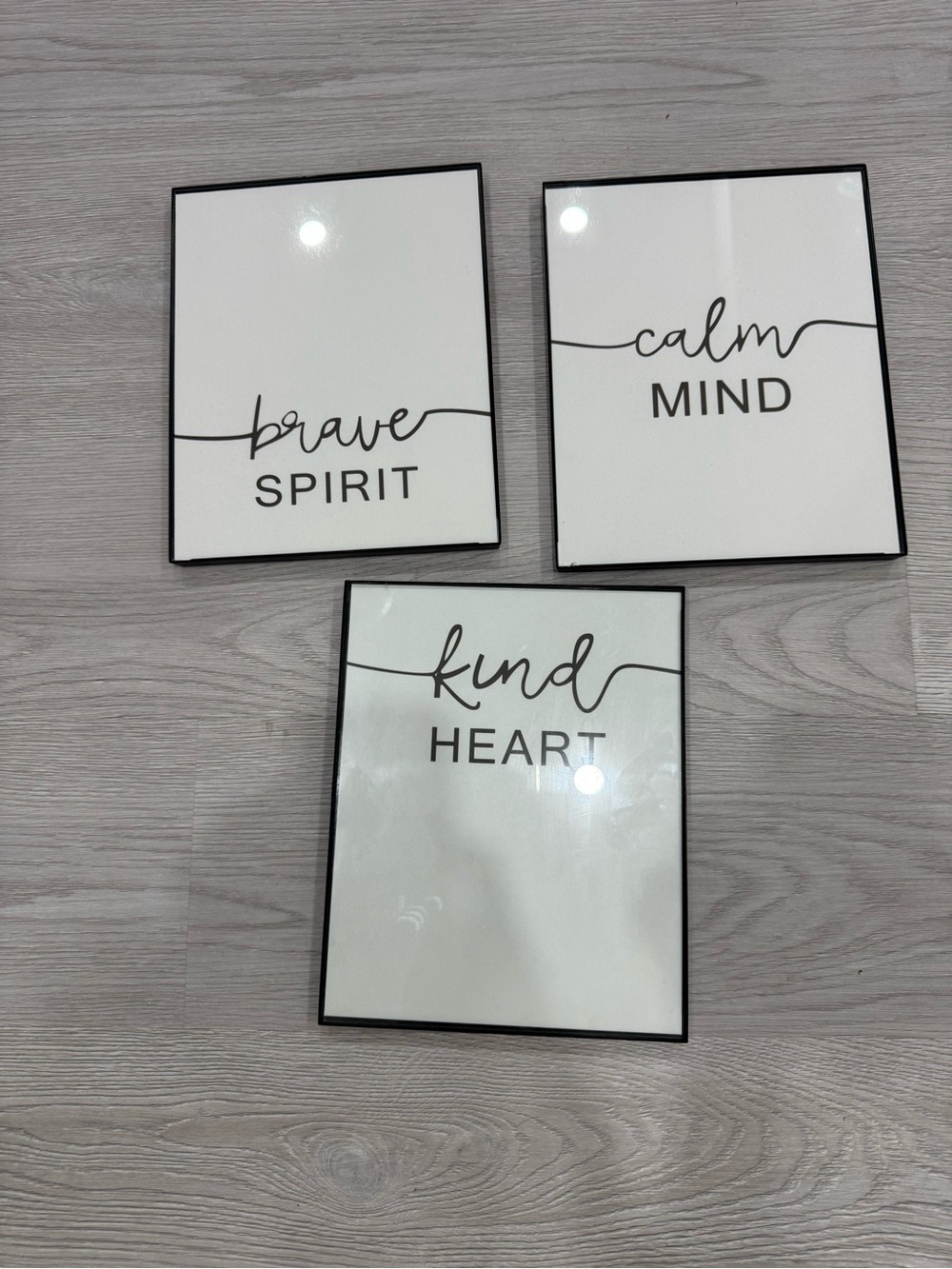 Calm Mind, Brave Spirit & Kind Heart Wall Art Set - Black and White